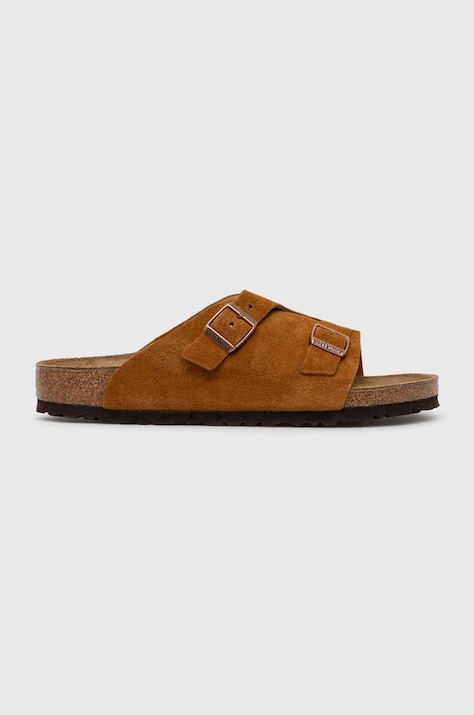 Semišové pantofle Birkenstock Zürich pánské, hnědá barva, 1023842