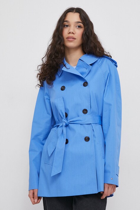Tommy Hilfiger trencz bawełniany kolor niebieski przejściowy oversize WW0WW40481