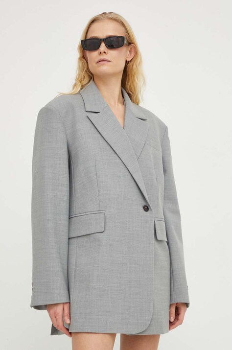 Пиджак с примесью шерсти Herskind цвет серый двубортный однотонная