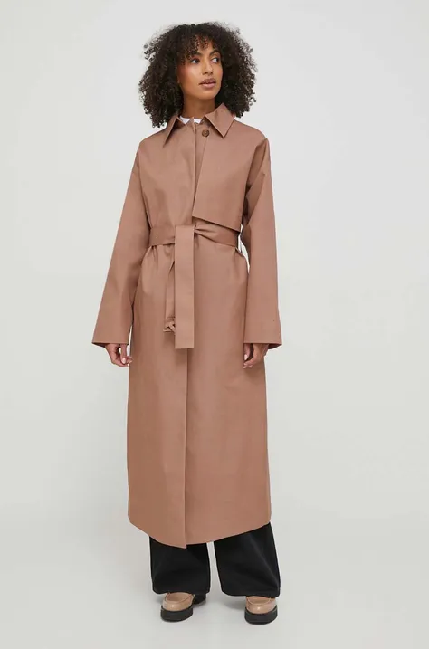 Kabát Calvin Klein dámsky, hnedá farba, prechodný