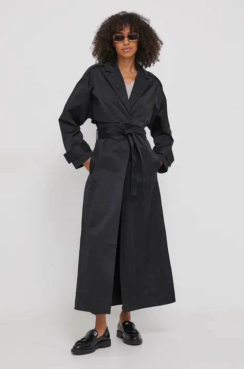 Тренч Calvin Klein жіночий колір чорний перехідний двобортний