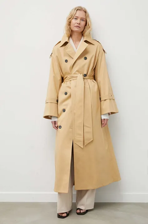 Kabát By Malene Birger dámsky, béžová farba, prechodný, dvojradový