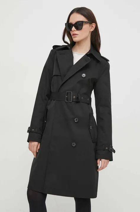Kaput Lauren Ralph Lauren za žene, boja: crna, za prijelazno razdoblje, kopčanje u dva reda