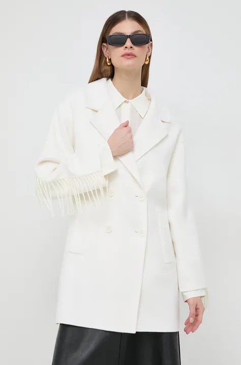 Вовняне пальто Twinset колір бежевий перехідний двобортний