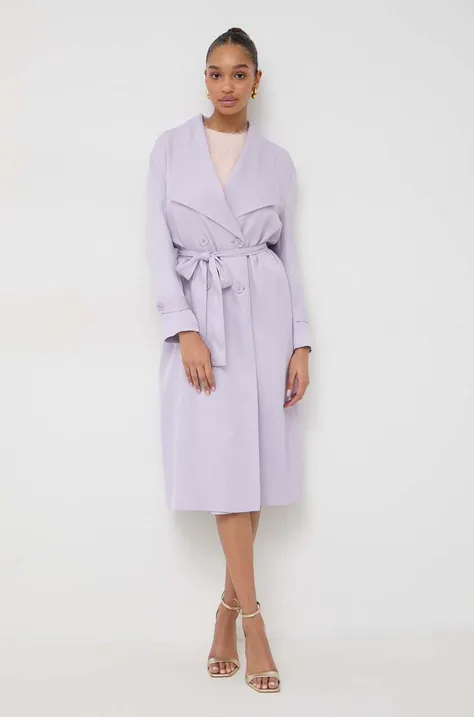 Twinset płaszcz damski kolor fioletowy przejściowy dwurzędowy