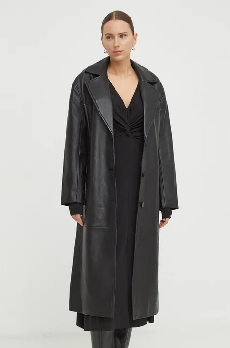 Kožený kabát 2NDDAY 2ND Vice - Dense Leather dámsky, čierna farba, prechodný, oversize, 2241510653
