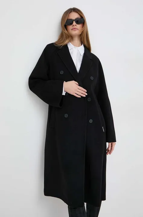 Шерстяное пальто Karl Lagerfeld цвет чёрный переходной двубортный