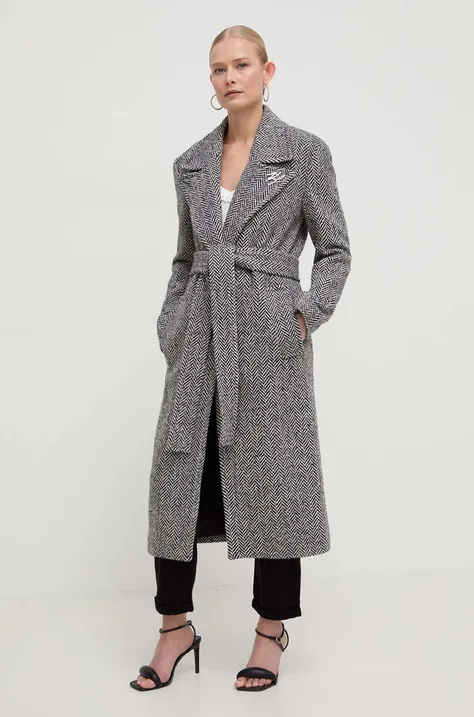 Μάλλινο παλτό Karl Lagerfeld χρώμα: μαύρο