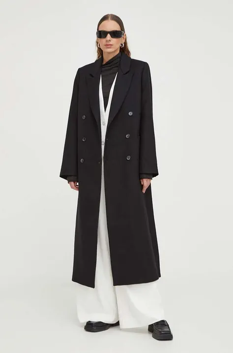 Vlněný kabát Lovechild černá barva, přechodný, dvouřadový, 9294195