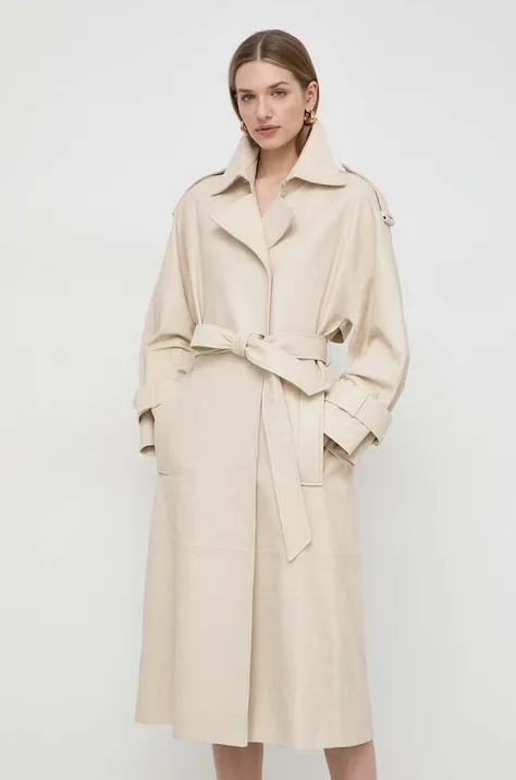 Kožený kabát Ivy Oak dámsky,béžová farba,prechodný,IO118021