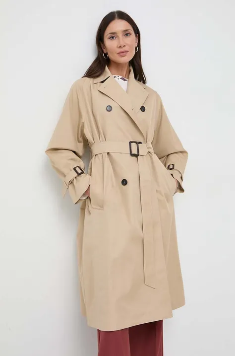 Kabát Weekend Max Mara dámsky,béžová farba,prechodný,dvojradový,2415021021600