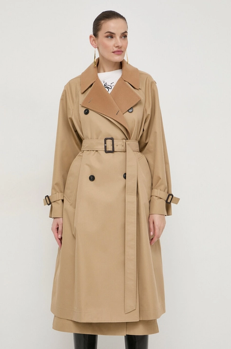 Trench kabát Weekend Max Mara dámský, béžová barva, přechodný, dvouřadový