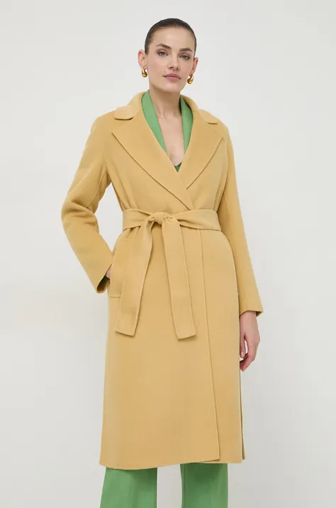 Vlnený kabát Marella žltá farba,prechodný,dvojradový,2413011021200