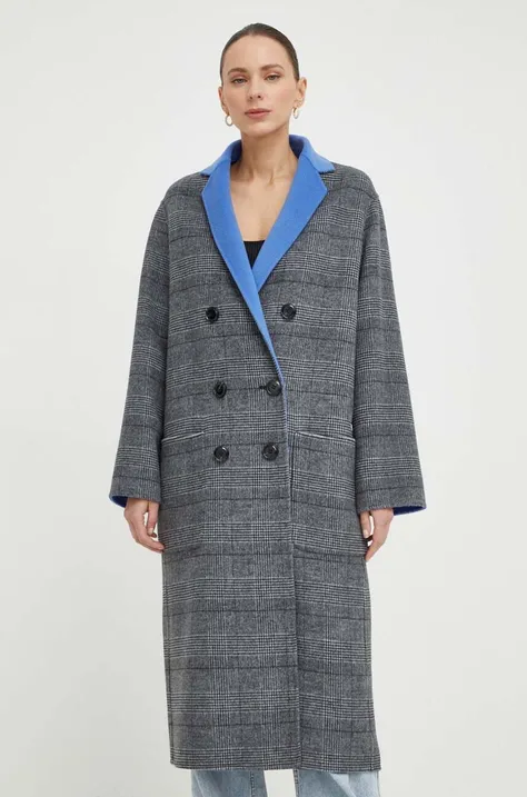 Шерстяное двустороннее пальто MAX&Co. цвет серый переходной двубортный