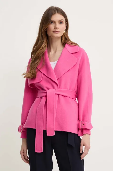 Liu Jo kurtka wełniana kolor różowy przejściowa