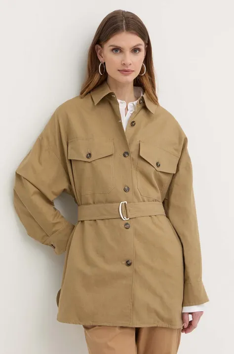 Kabát s lněnou směsí Weekend Max Mara béžová barva, oversize, 2415041082600