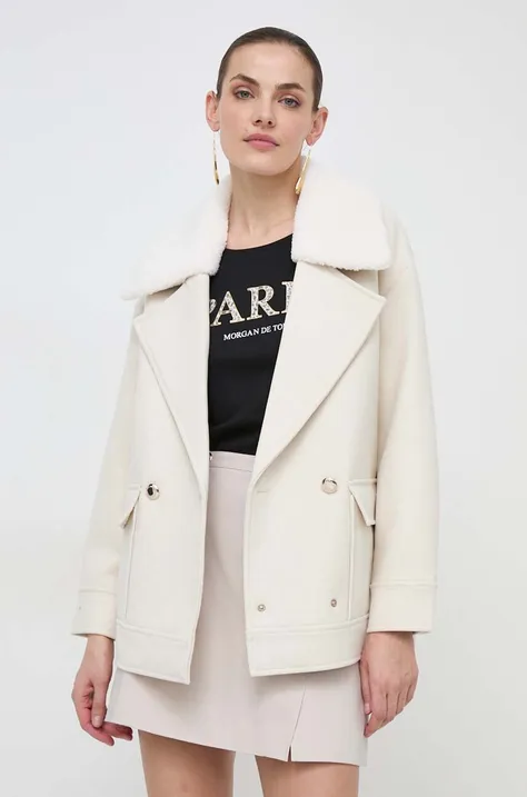 Пальто з домішкою вовни Morgan колір бежевий перехідний двобортний