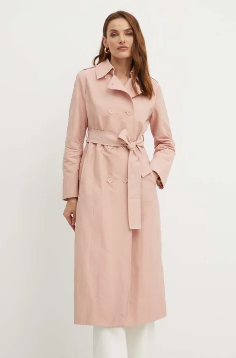 Trench kabát MAX&Co. dámský, růžová barva, přechodný, dvouřadový, 2416021033200