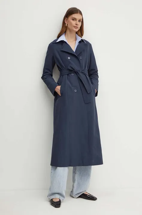 Trench kabát MAX&Co. dámský, tmavomodrá barva, přechodný, dvouřadový, 2416021033200