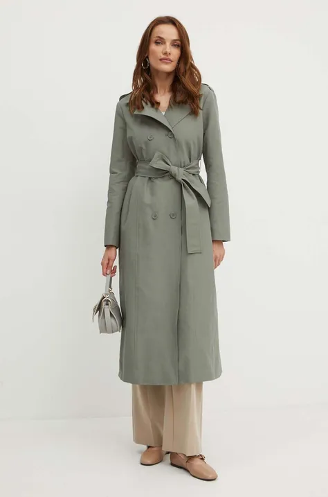 Trench kabát MAX&Co. dámský, zelená barva, přechodný, dvouřadový, 2416021033200