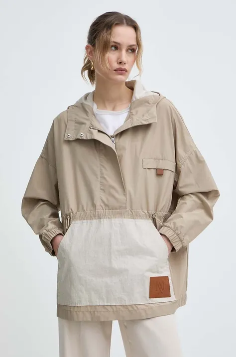 Куртка з домішкою льону MAX&Co. колір бежевий перехідна oversize 2416081063200