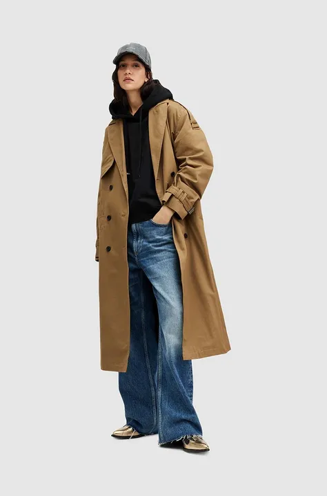 Βαμβακερό παλτό AllSaints WYATT χρώμα: καφέ