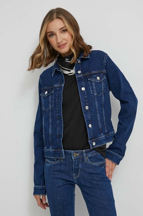Tommy Hilfiger geacă din denim femei, culoarea bleumarin, de tranziție WW0WW40654