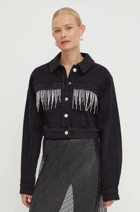 Джинсова куртка Gestuz жіноча колір чорний перехідна oversize