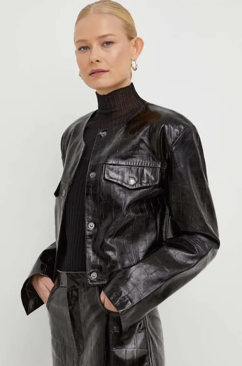 Kožna jakna Gestuz za žene, boja: crna, za prijelazno razdoblje