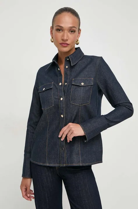 BOSS cămașă din denim femei, culoarea bleumarin, cu guler clasic, regular 50513315