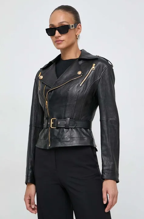 Δερμάτινο jacket Elisabetta Franchi γυναικεία, χρώμα: μαύρο