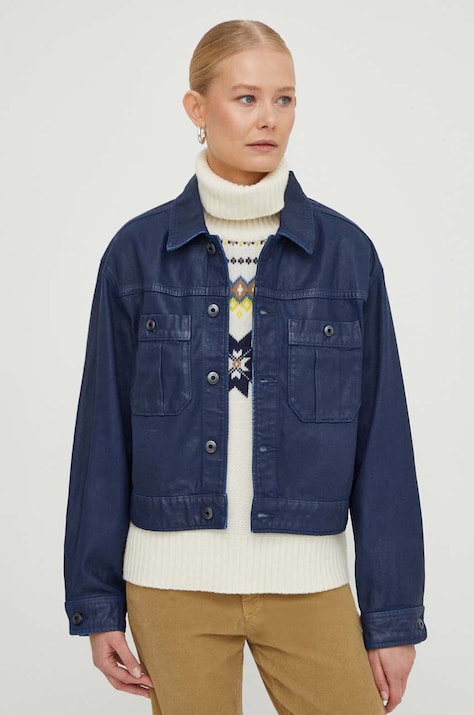 G-Star geacă din denim femei, culoarea bleumarin, de tranziție, oversized