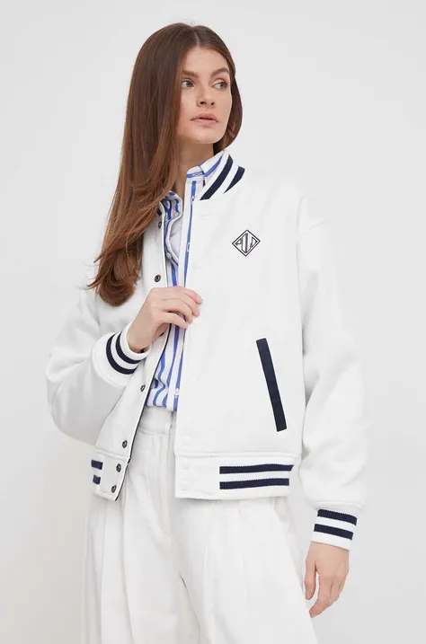 Obojstranná bunda bomber Polo Ralph Lauren dámska, biela farba, prechodná