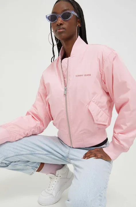 Μπουφάν bomber Tommy Jeans γυναικεία, χρώμα: ροζ