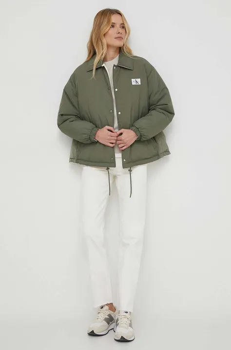 Calvin Klein Jeans kurtka dwustronna damska kolor zielony przejściowa