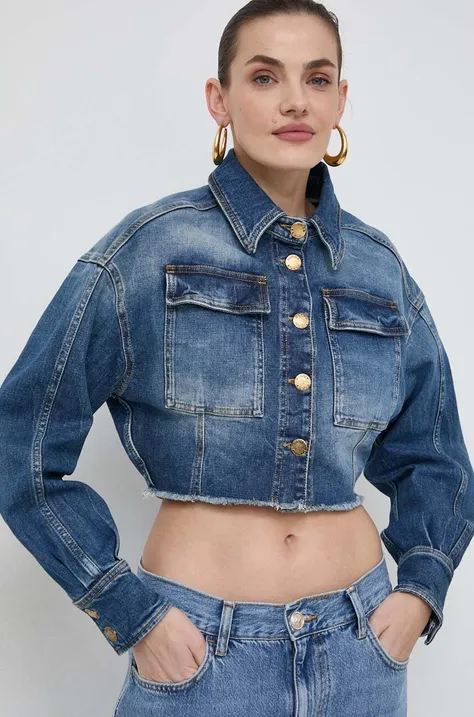 Pinko geaca jeans femei, culoarea albastru marin, de tranzitie, oversize