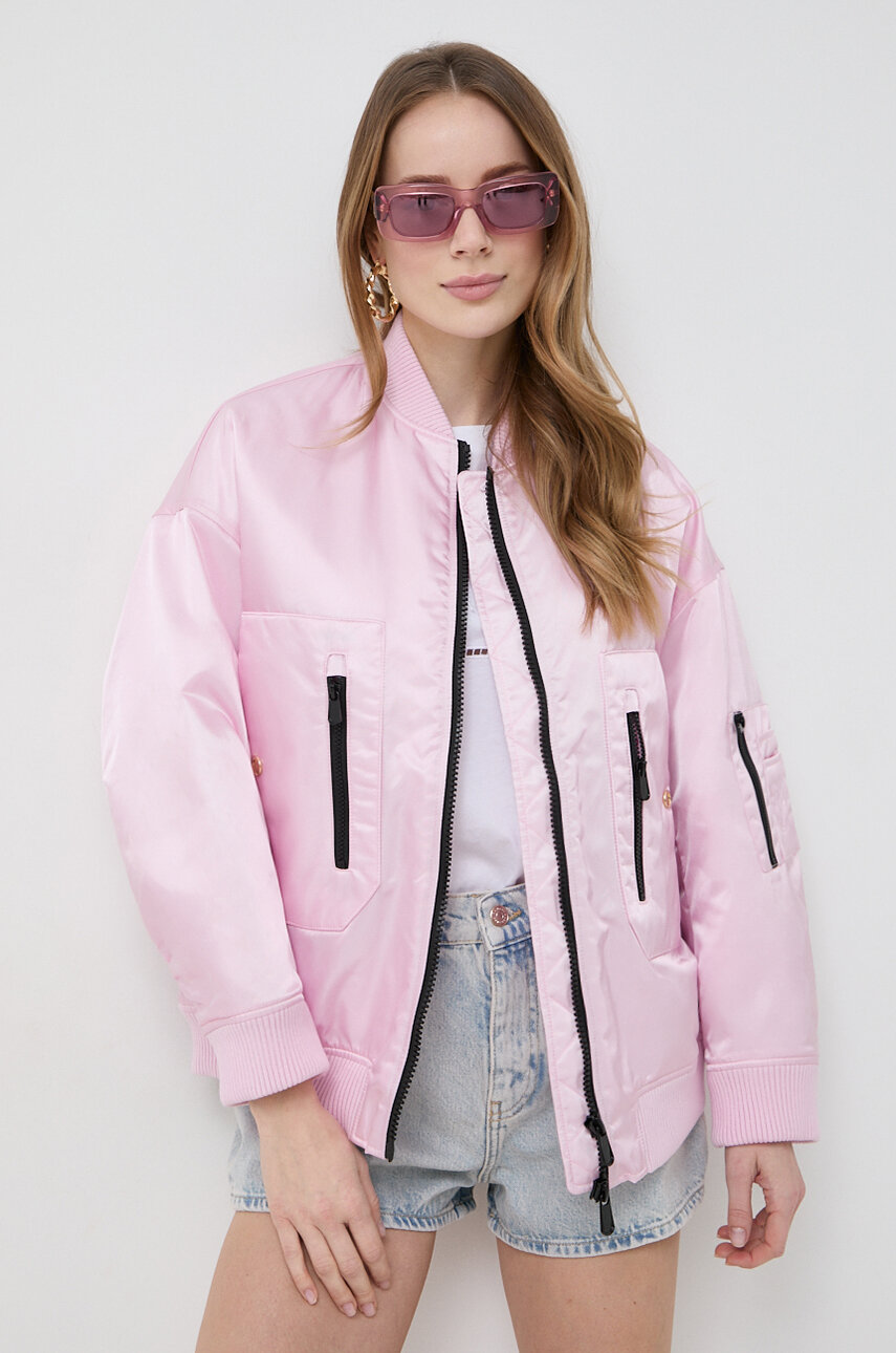 Pinko geaca bomber femei, culoarea roz, de tranzitie, oversize