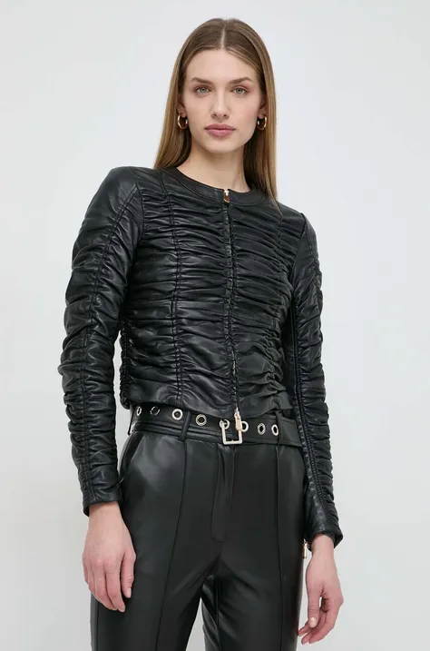 Kožna jakna Pinko za žene, boja: crna, za prijelazno razdoblje