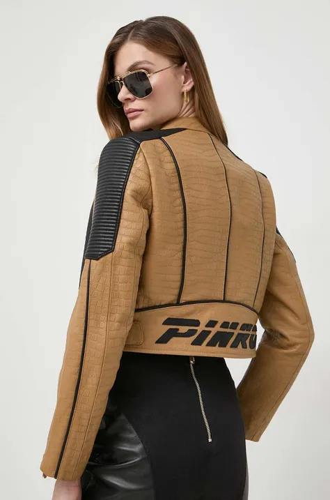 Шкіряна куртка Pinko жіноча колір коричневий перехідна