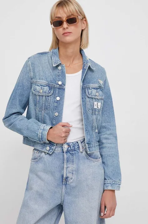 Rifľová bunda Calvin Klein Jeans dámska,prechodná,J20J222875