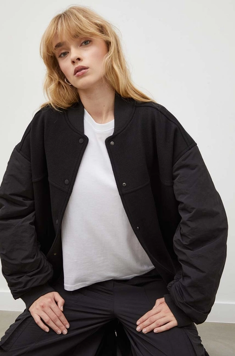 2NDDAY jacheta bomber din amestec de lana culoarea negru, de tranzitie, oversize