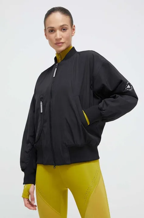 adidas by Stella McCartney geacă bomber femei, culoarea negru, de tranziție, oversize IP1370