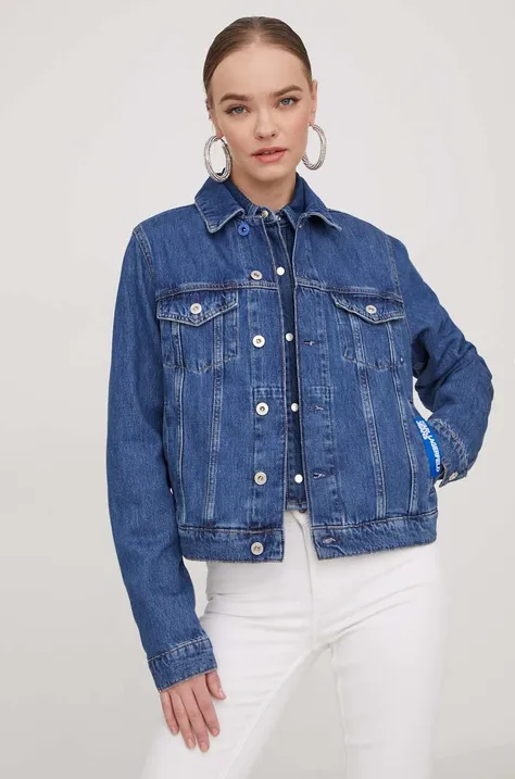 Karl Lagerfeld Jeans kurtka jeansowa damska kolor niebieski przejściowa