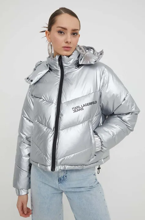 Bunda Karl Lagerfeld Jeans dámska, strieborná farba, zimná