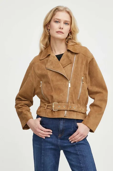 Замшева куртка Luisa Spagnoli жіноча колір коричневий перехідна