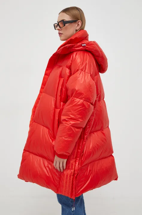 adidas Originals kurtka puchowa damska kolor czerwony zimowa oversize IR7118