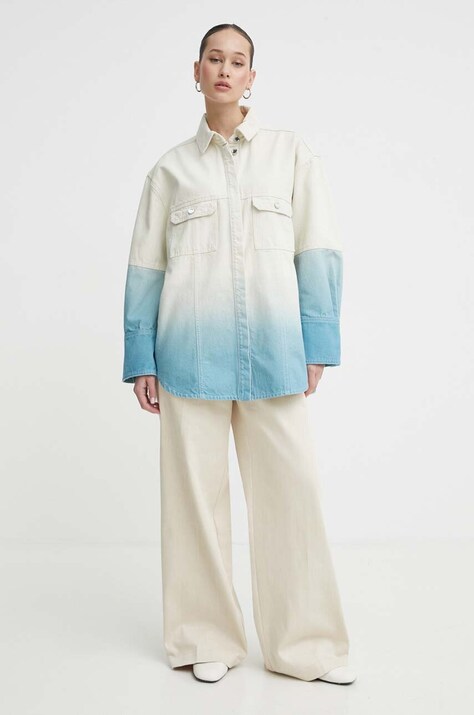 Stine Goya geacă din denim femei, culoarea bej, de tranziție, oversized, SG5630