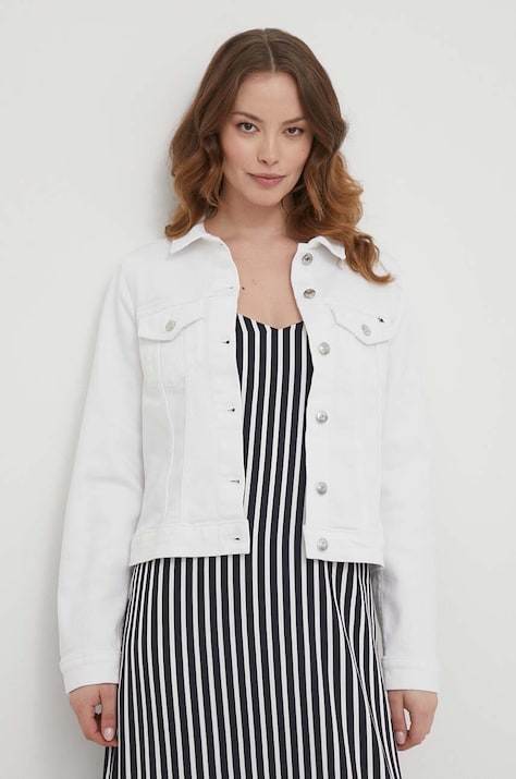 Tommy Hilfiger geacă din denim femei, culoarea alb, de tranziție WW0WW41336