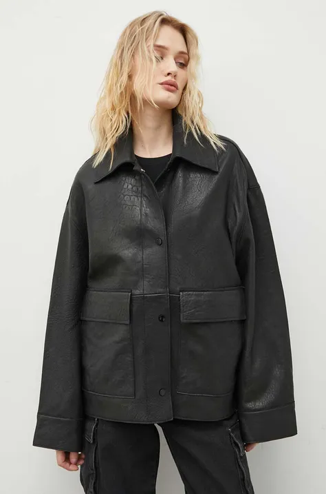 Kožna jakna Day Birger et Mikkelsen za žene, boja: crna, za prijelazno razdoblje