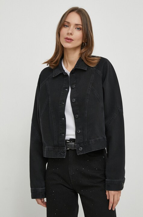 Pepe Jeans geacă din denim femei, culoarea negru, de tranziție